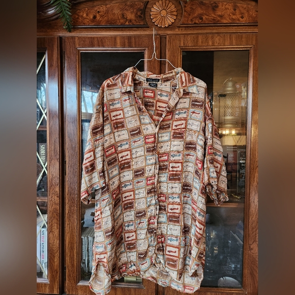 Men's Aviator Planes Pattern Button up Shirt Silk Club Brand 100% Silk material - Picture 1 of 5